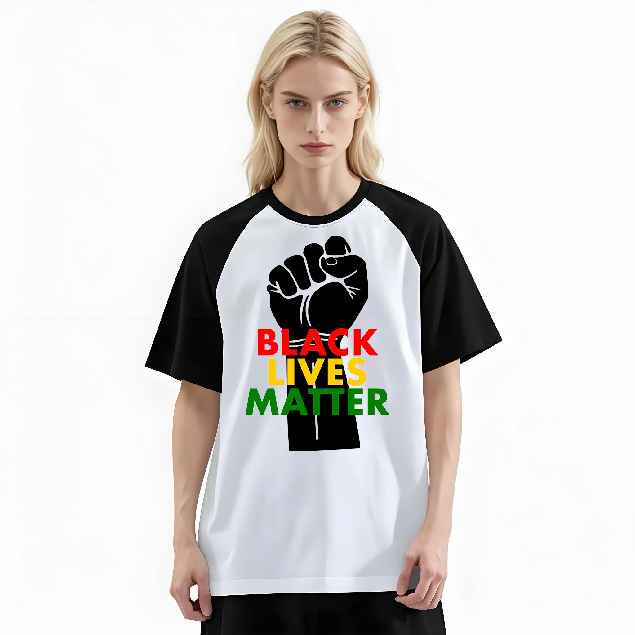 Women'S Fashion Raglan Sleeve T-Shirt, black lives matter raised fist Printed, Summer Casual Comfortable Tee, Women'S Everyday Short-Sleeve Top