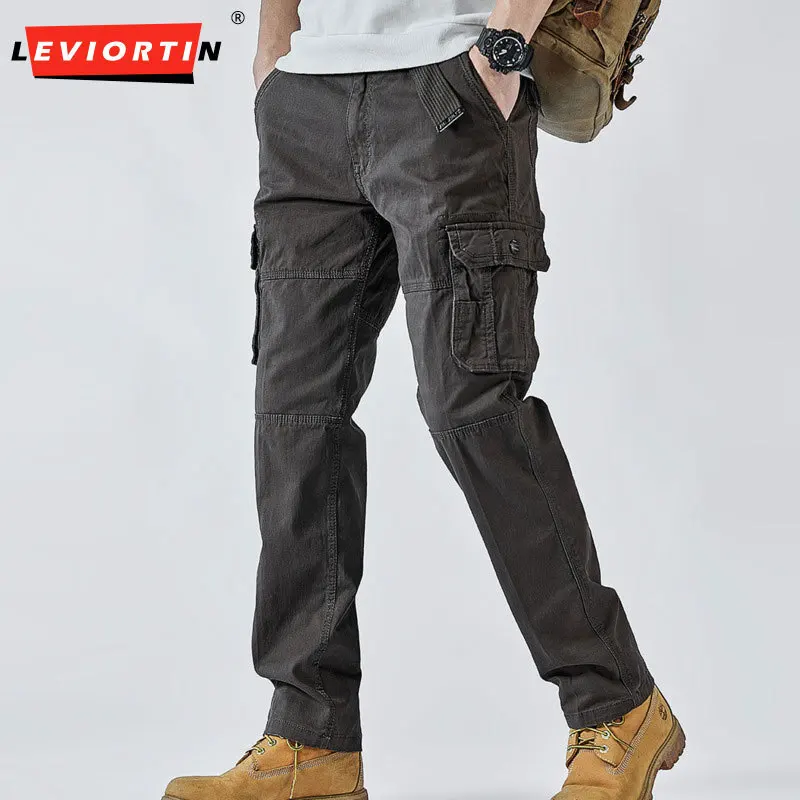 

Men's Spring and Autumn New Basic Popular Straight Leg Casual Pants Loose Outdoor Multi Bag Wear resistant Military Work Pants