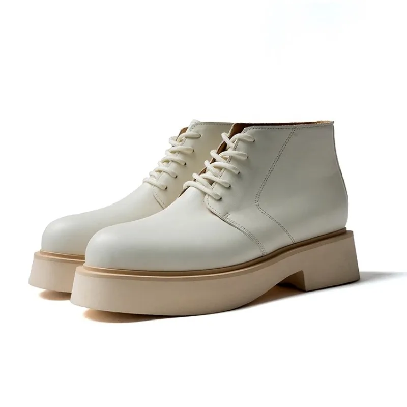 

Design Fashion Genuine Leather Platform Ankle Boots Men's British Derby Casual Motorcycle High Top Work Shoes Male Chelsea Boots