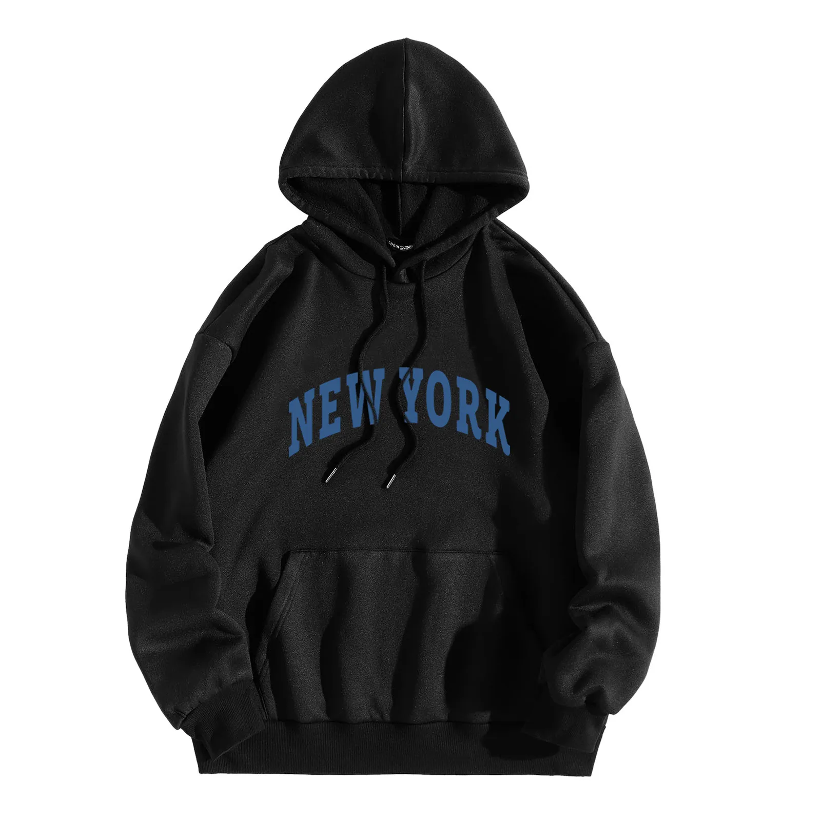 Y2k Hoodies Men Women Letter Print Hooded Sweater Fall Long Sleeve Pullover Tops Solid Color Sweatshirt Loose Black Streewear