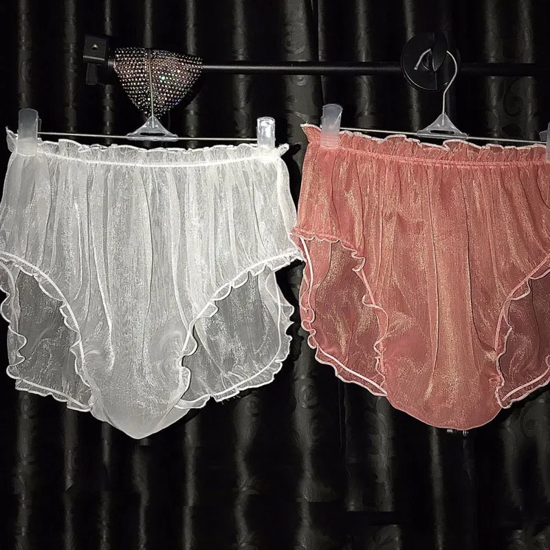 Silky Shiny Transparent Sexy Underwear Unisex Glossy Mesh See Through Erotic Lingerie Panties Plus Size