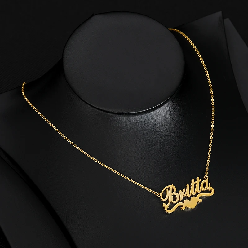 Collares con nombre de corazón personalizados para mujeres y hombres, Collar personalizado de acero inoxidable, colgante femenino, joyería