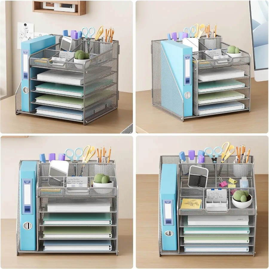 Lavatino 5-Tier Metal Mesh Desk Organizer with File Holder and 7 Customizable Compartments for Office or Home Desk Storage Keep