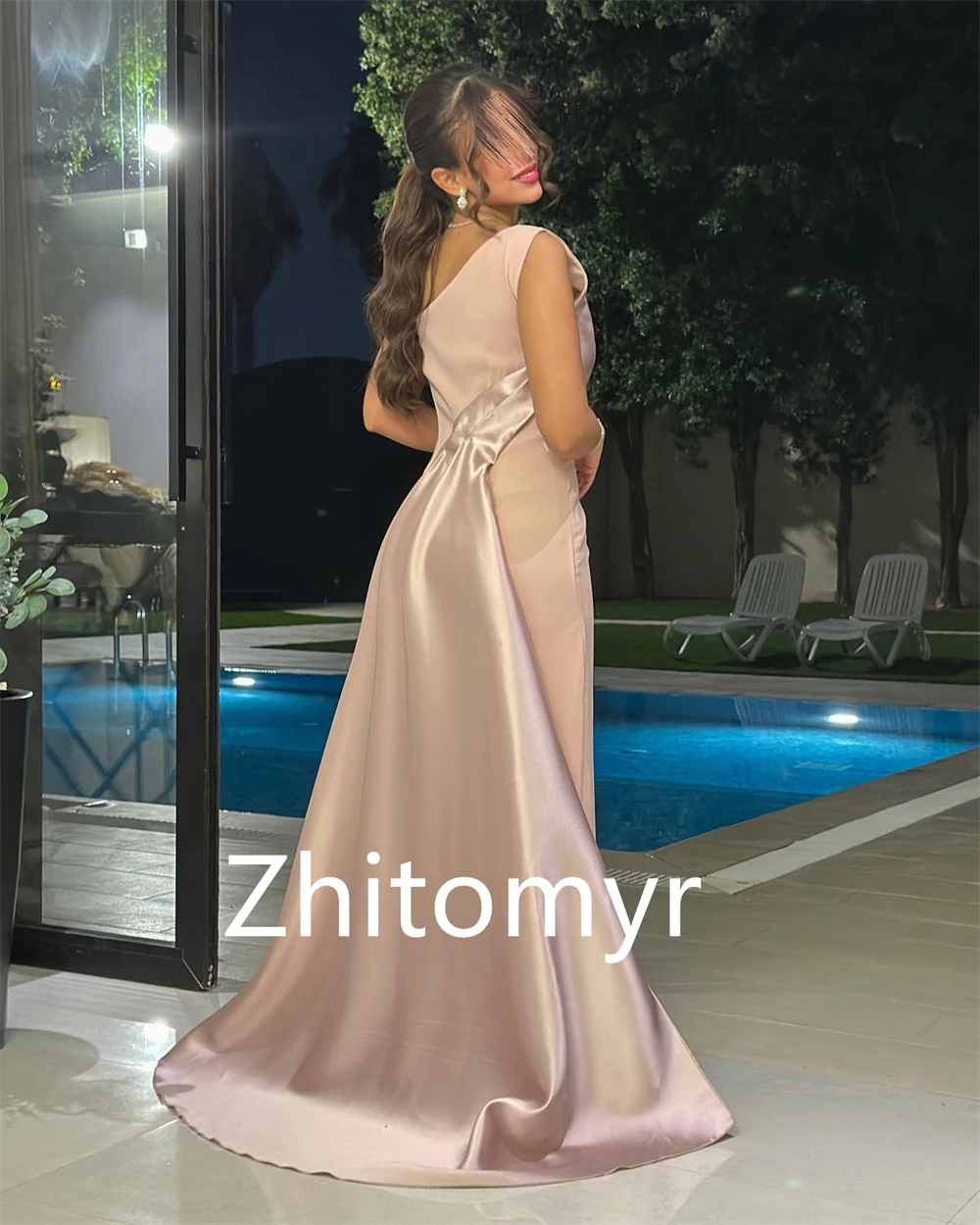 Customized Simple Sizes Available One-shoulder A-line Cocktail Dresses Floor length Skirts Charmeuse Evening  prom dress 2023