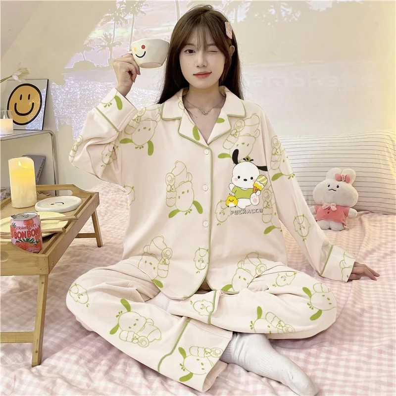 Sanrio Hello Kitty autumn new women\'s pajamas long-sleeved cotton suit cartoon cute Kulomi loungewear