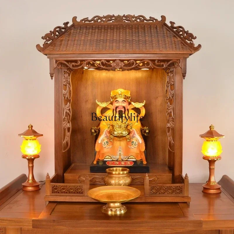 03God of Wealth Cabinet Shrine Household Shrine Cabinet Offering Table Guanyin Bodhisattva Incense Case Wall Hanging