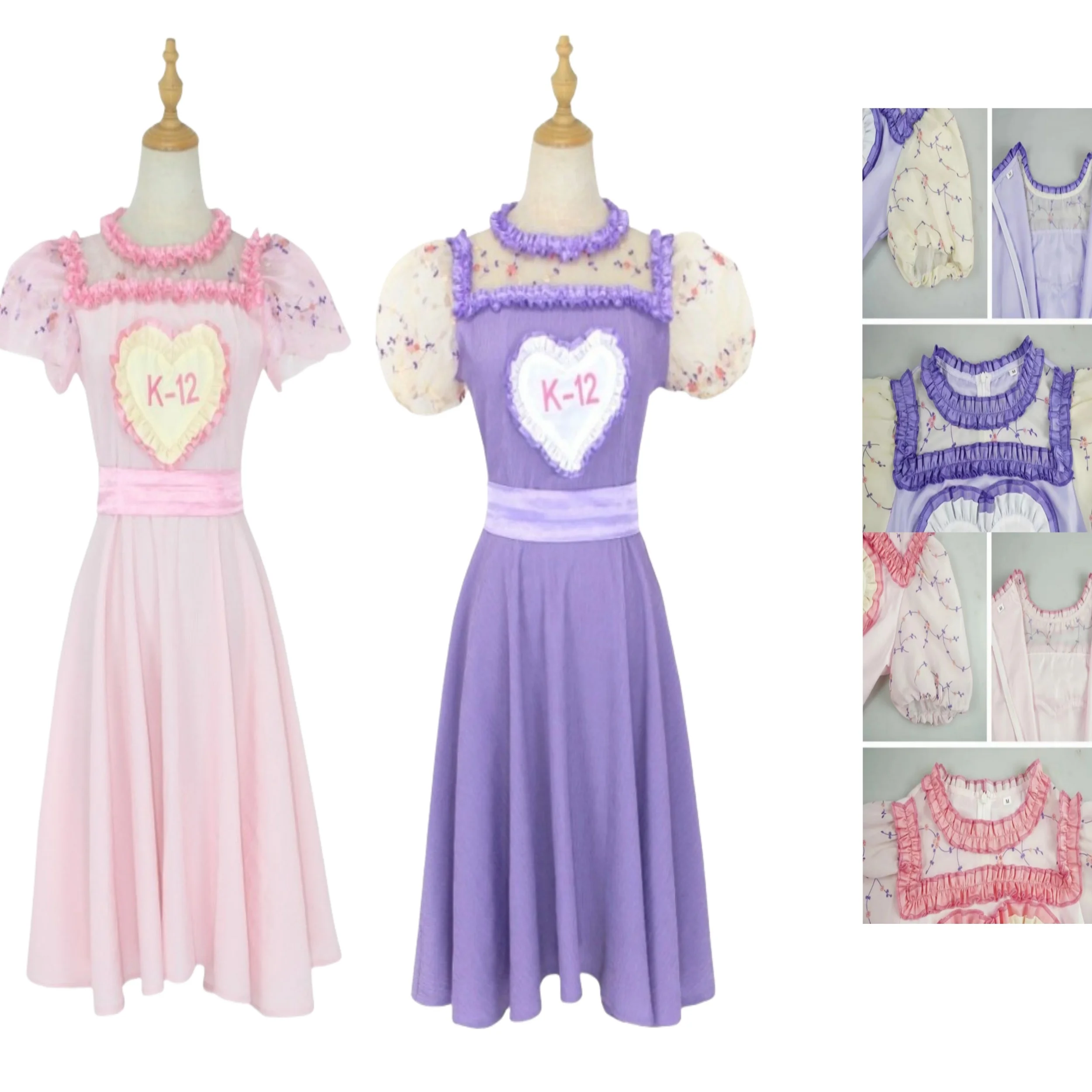 K-12 Halloween Cosplay Costume Purple Pink Dress A-line Skirt European American Style Children's girl Student Code Wang