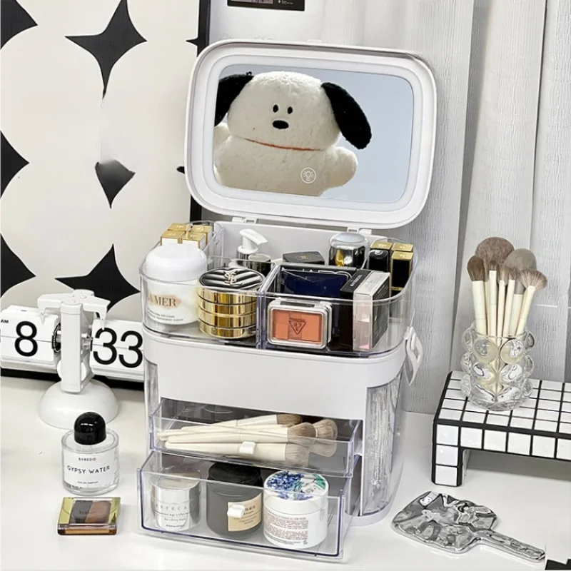 

Cosmetics storage box table top with mirror all in one dresser skin care products organizer perfume shelf lipstick