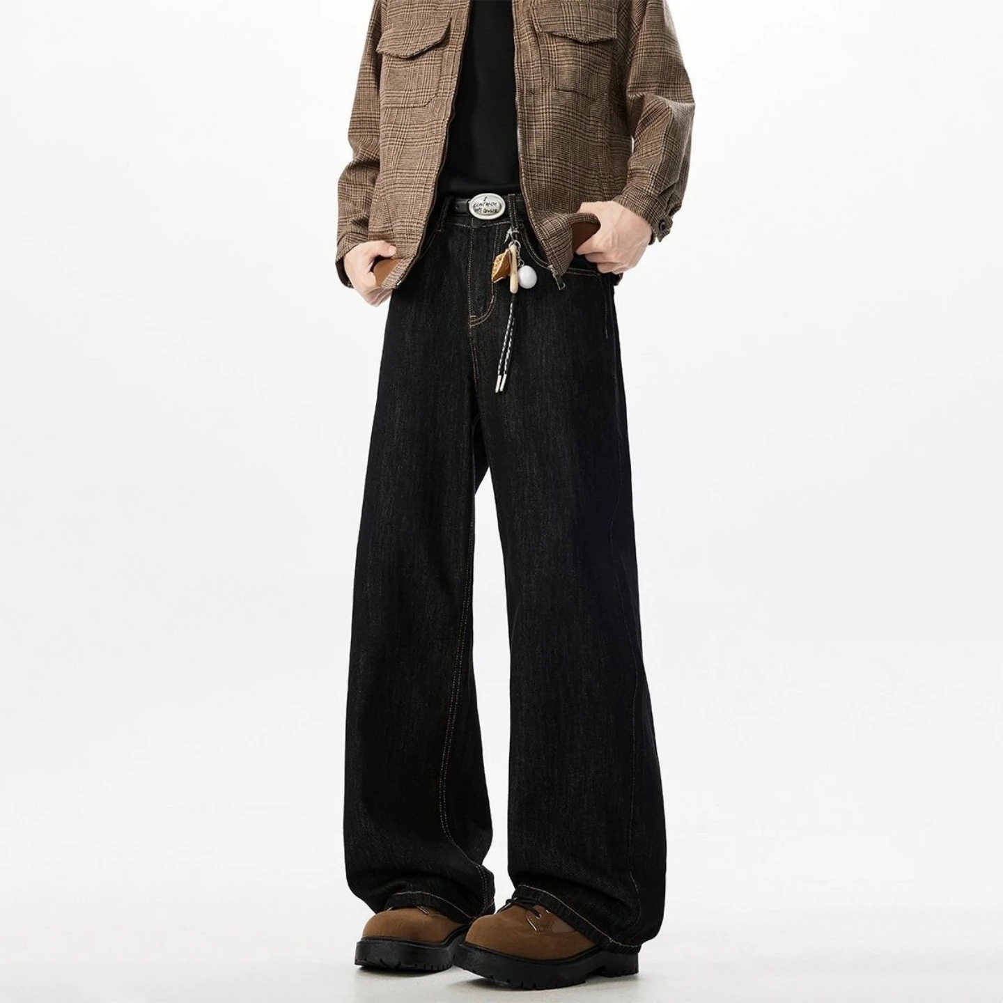 

American Style Original Color Denim Jeans Men's Spring Autumn Retro Casual Wide Leg Long Pants Cleanfit High Street Straight ...