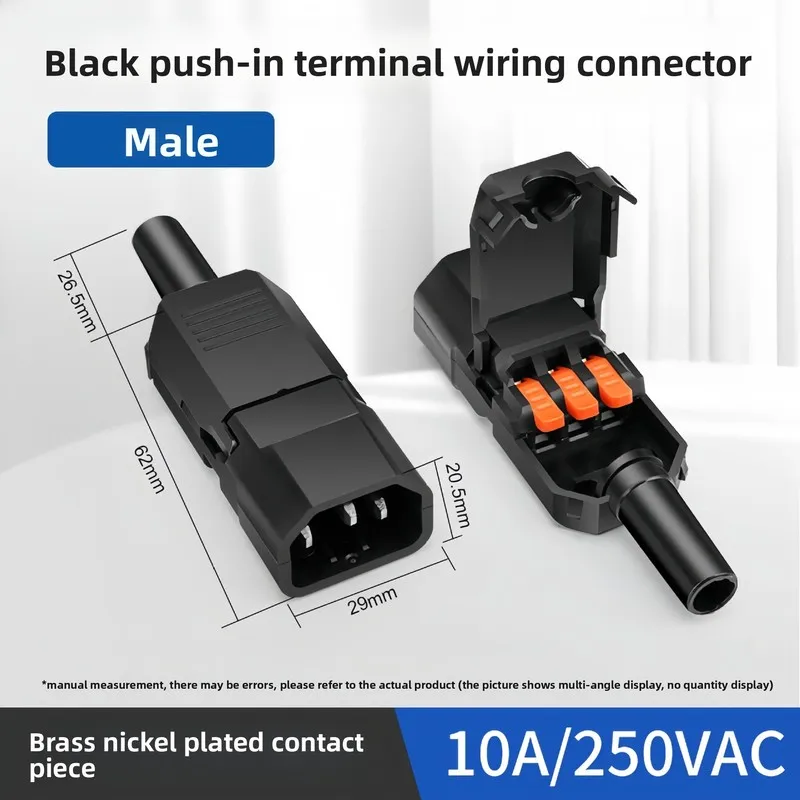 Screw‑Free Crimp Terminal Power Male Female Plug White 10A 250V 3‑Core 3‑Pin Connector with Three Vertical Ports for Power Suppl