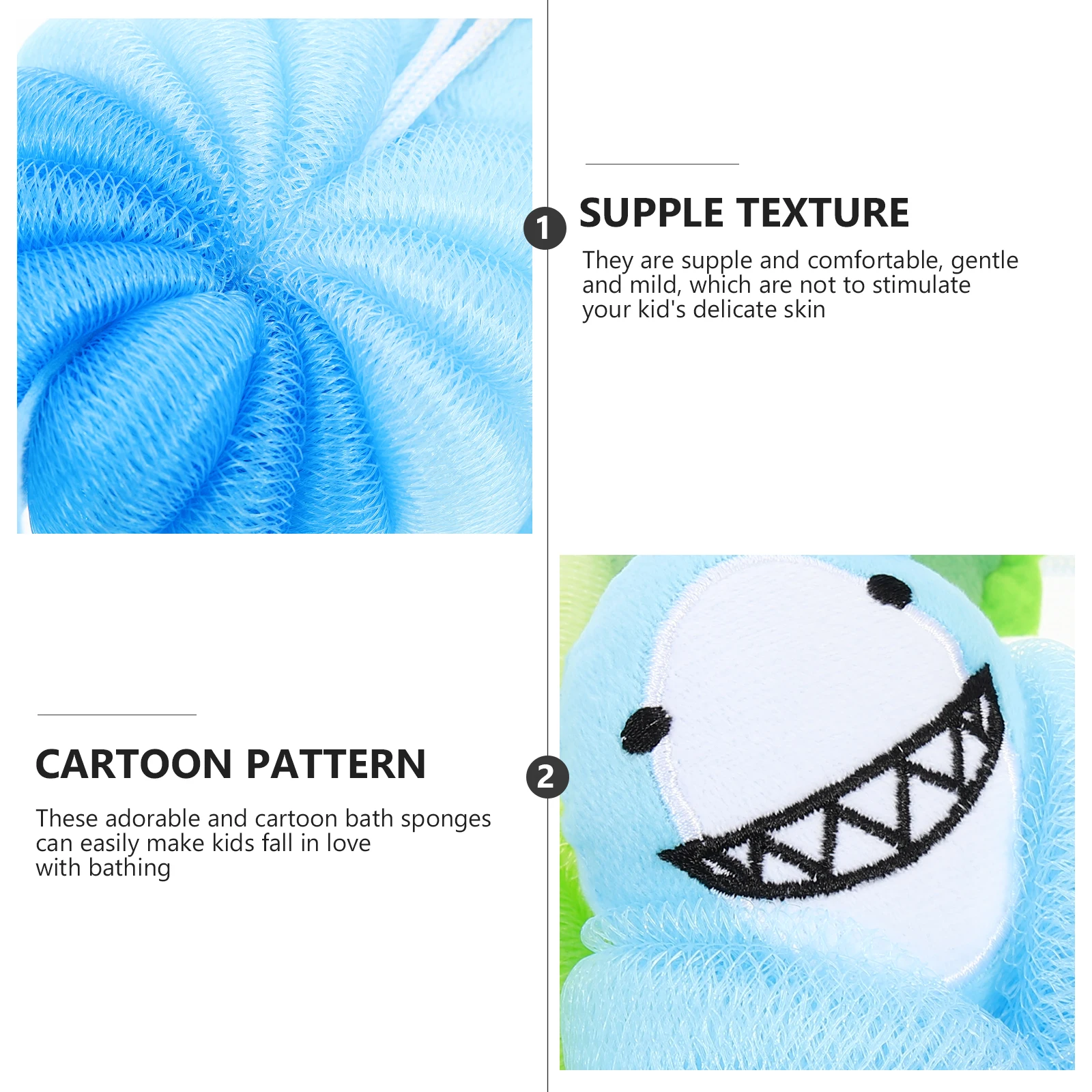 

2pcs Cartoon Bath Sponges Bathing Scrubber Body Exfoliating Sponge Lightweight Durable Loofah For Home Travel Bathing