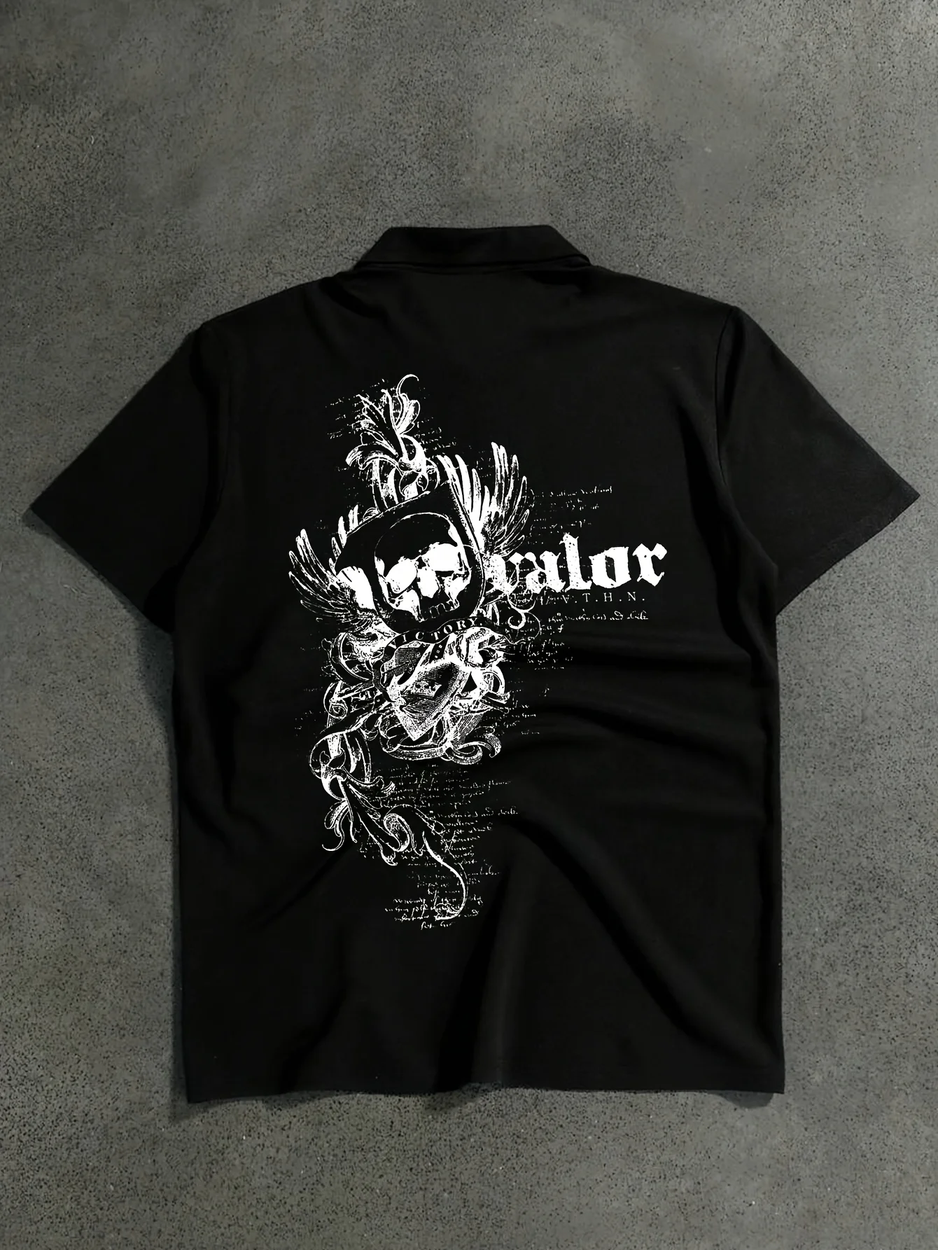 Men's short sleeved shirt, T-shirt, polo shirt, printed text pattern, cool motorcycle style, loose fit, micro elastic fabric