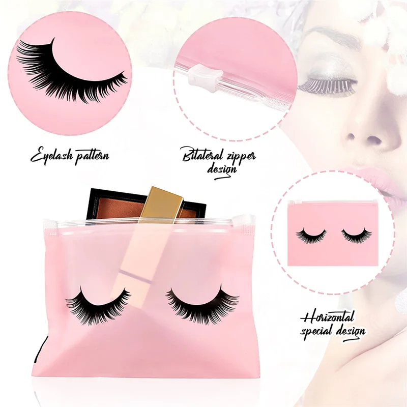 NEW 100 Pieces Eyelash Aftercare Bags Eyelash Makeup Bags Empty Lash Cosmetic Pouch Travel Make Up Cases Toiletry Bag Pink