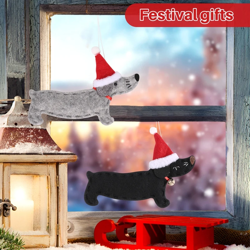 4Pcs Christmas Ornaments Xmas Gift Dachshund Christmas Tree Decoration Doll Pendant Hang Decorations For Home