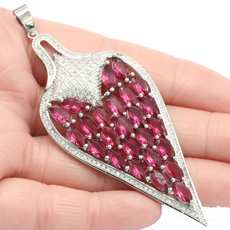 81x33mm Long Big Heavy 14.3g London Blue Topaz Pink Raspberry Rhodolite Garnet White CZ Woman's Gift Silver Pendant