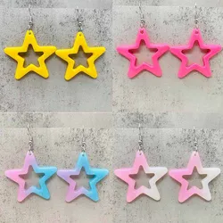 Bright Hollow Colored Pentagram Acrylic Earrings Fashionable Trendy Cute Sweet Earring Star Shape Party Gifts Daily Wear Jewelry