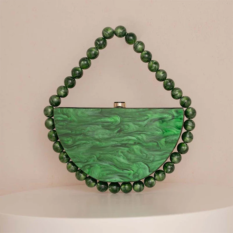 Bolso de mano tipo clutch con cadena de cuentas nacaradas de lujo, bolso de mujer de color acrílico que imita la piel de tortuga, bolso de noche elegante y de estilo vintage para bodas y eventos.