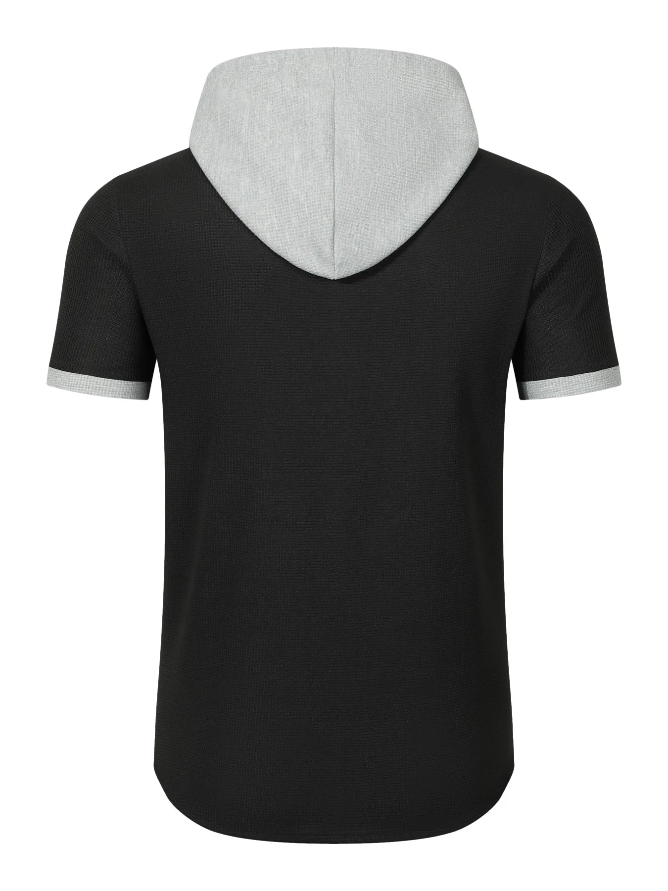 Men's Waffle Knit Color‑Block Spliced Short‑Sleeve Hooded T‑Shirt, Loose Breathable Streetwear Casual Top for Summer