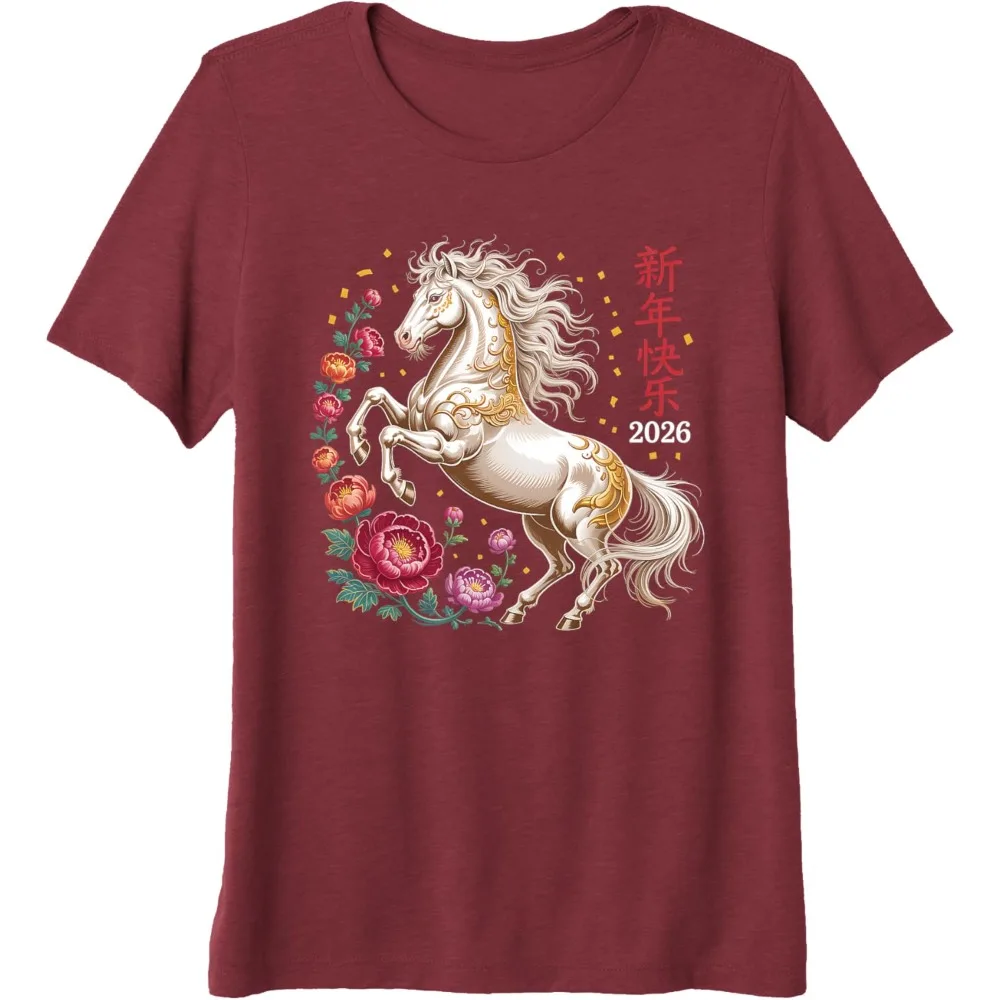 سعيد السنة القمرية القمرية الجديدة للحصان 2026 الرجال النساء المحملة التصميم الإبداعي للجنسين تي شيرت س الرقبة رائجة البيع القطن قصير الأكمام #4