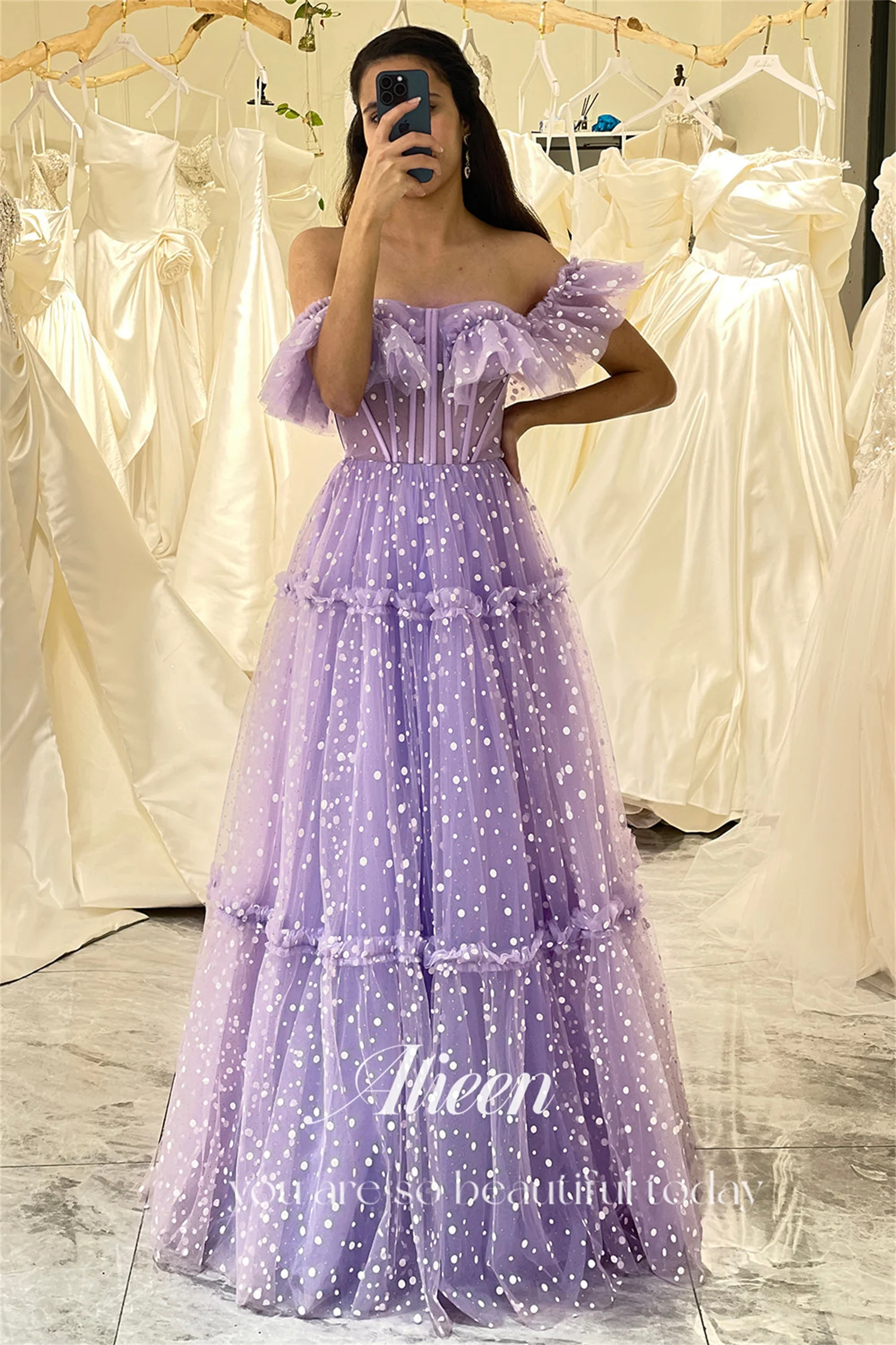 

Aileen Lavender Purple Polka Dot Off-shoulder Layered Evening Dress International Dresses Graduation Prom Women 2024 Elegant New