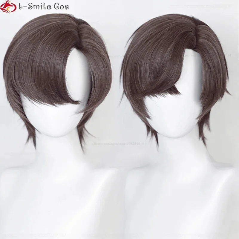 

2025 High Quality Game Artem 30cm Short Grey Brown Heat Resistant Hair Party Cosplay Anime Wigs + Wig Cap