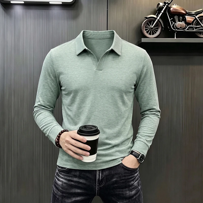 Men's Business Casual Long Sleeve T Shirt Spring Autumn Comfortable Breathable Workwear Top for Formal Occasions Polo Shirts Man view 4