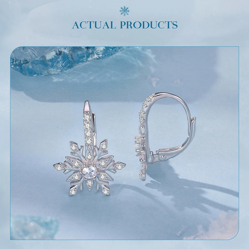Bamoer 925 Sterling Silver Ice Flower Jewelry Set Double Snowflakes Open Ring Spring Hoop Earrings for Women Sparkling Gift