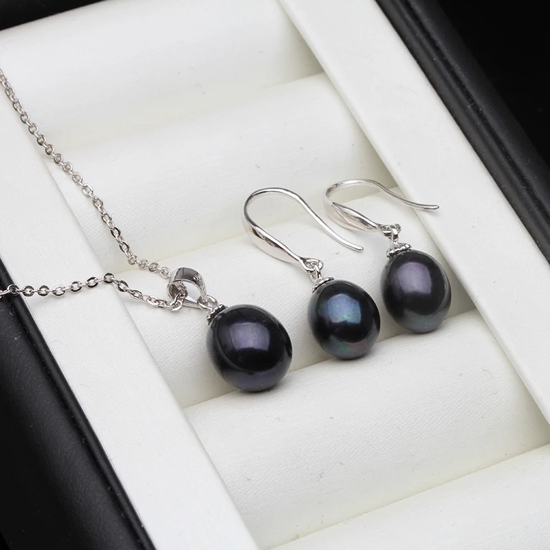 

Wedding Real Freshwater Natural Pearl Necklace Earrings Set,Trendy White Real Pearls Jewellery Set 925 Silver Wife Birthday Gift