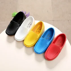 Chaussures en cuir souple pour enfants, baskets décontractées de couleur unie pour garçons et filles