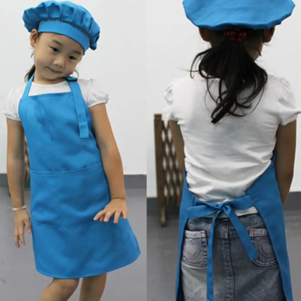 Children Cooking Bib Kids Baking Painting Cooking Art Craft Plain Apron Pocket Bib Boys Girls Painting Aprons Playing Clothes