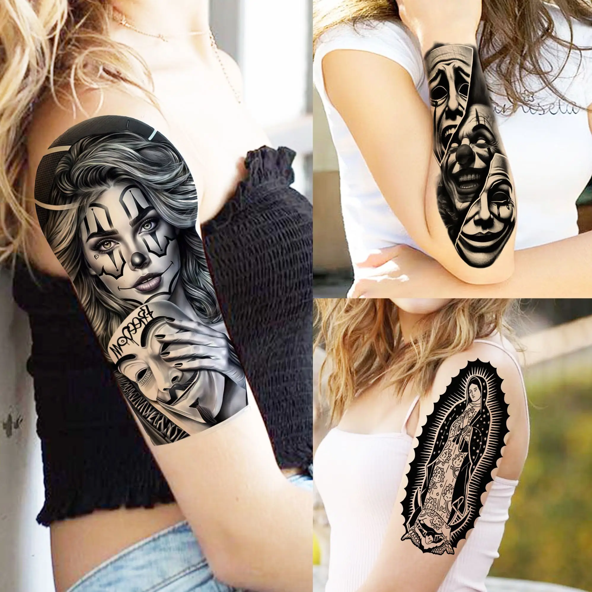 73 ورقة هالوين شيكانو الوشم المؤقت المكسيك غوادالوبي وهمية الوشم ملصق الدين شيكانا السارق جوكر الوشم يسوع #3