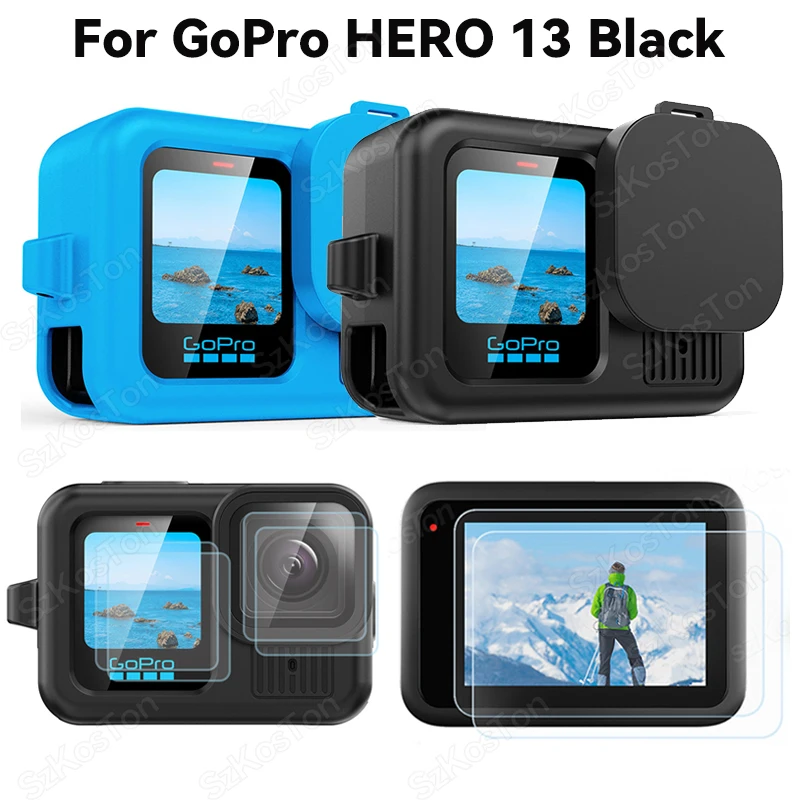 Silicone Case for GoPro Hero 13 Black Tempered Glass Screen Protector Protective Film Lens Cap Cover For Go Pro 13 Accessories