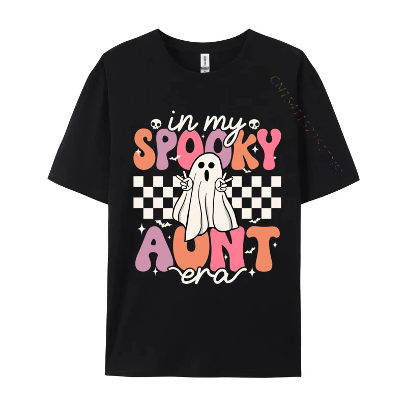 

Groovy In My Kawaii Aunt Era Retro Auntie Halloween Ghost Funny Top T-shirts for Men Tops Shirt Family Casual Tee Shirt