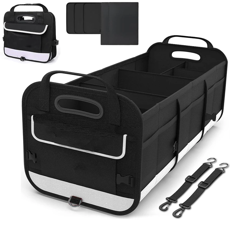 

Trunk Organizer for Car, 95L Large Capacity Storage with Non-Slip Bottom Strips and 2 Retractable Straps
