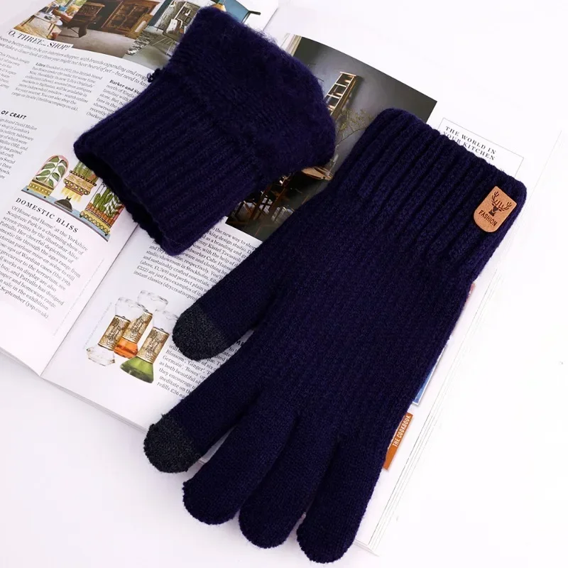 Men\'s Warm Gloves Winter Plush Thick Insulation Gloves For Men Women Screen Anti Slip Wind Cold Resistant Mittens Warm Gifts