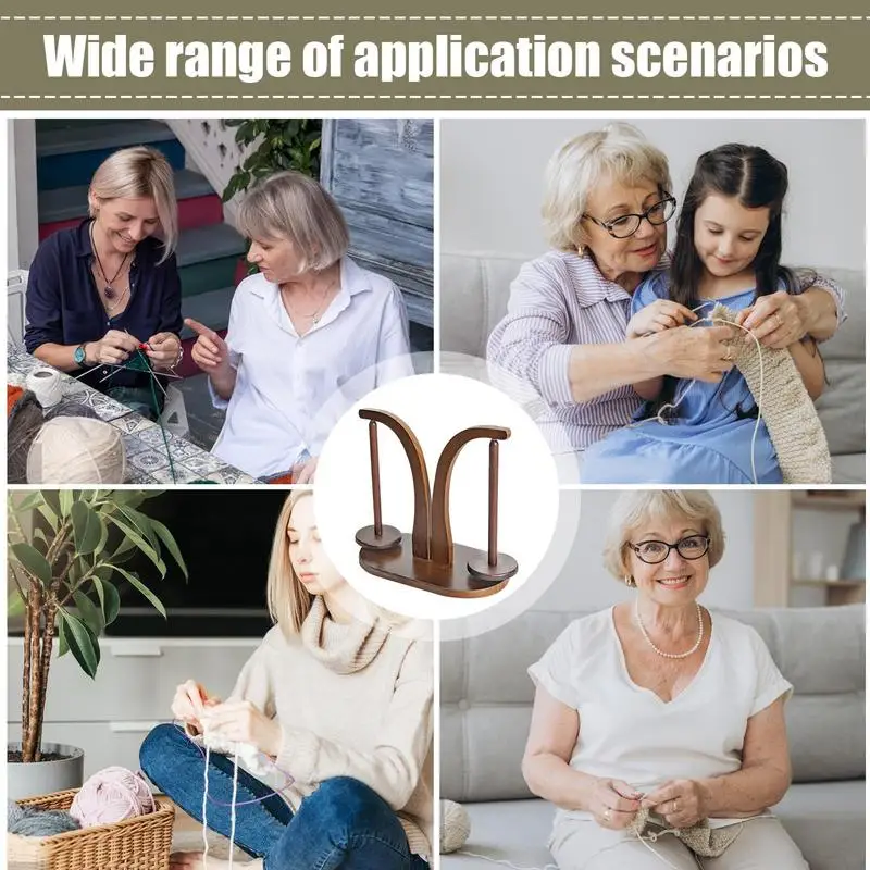 Double Yarn Spindle Rotating Wooden Sewing Yarn Holder Spinner Magnetic Thread Spool Wool Ball Winder Knitting Sewing Tool