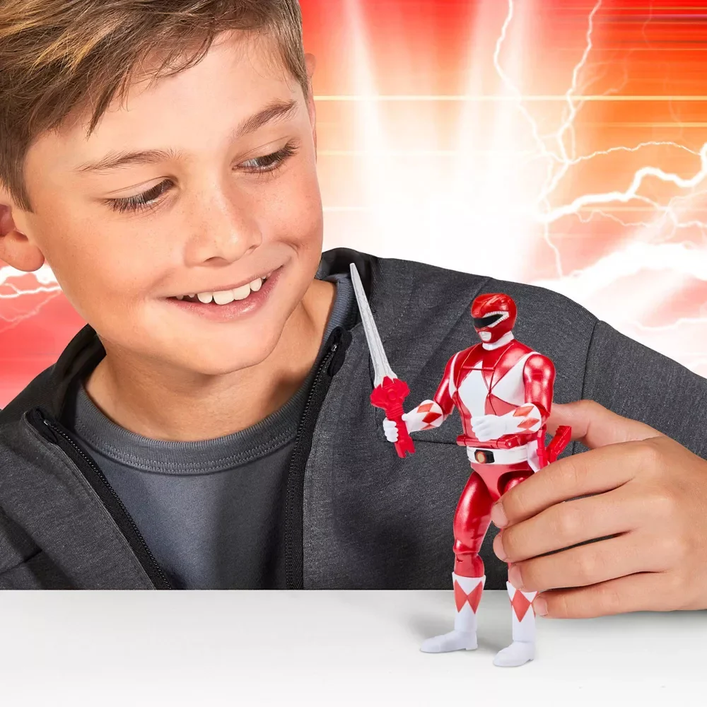 Mighty Morphin Power Rangers Re-Ignition Auto-Morphin Set da battaglia da 6 pezzi con Rangers rosso, blu, rosa, giallo, nero + Goldar esclusivo