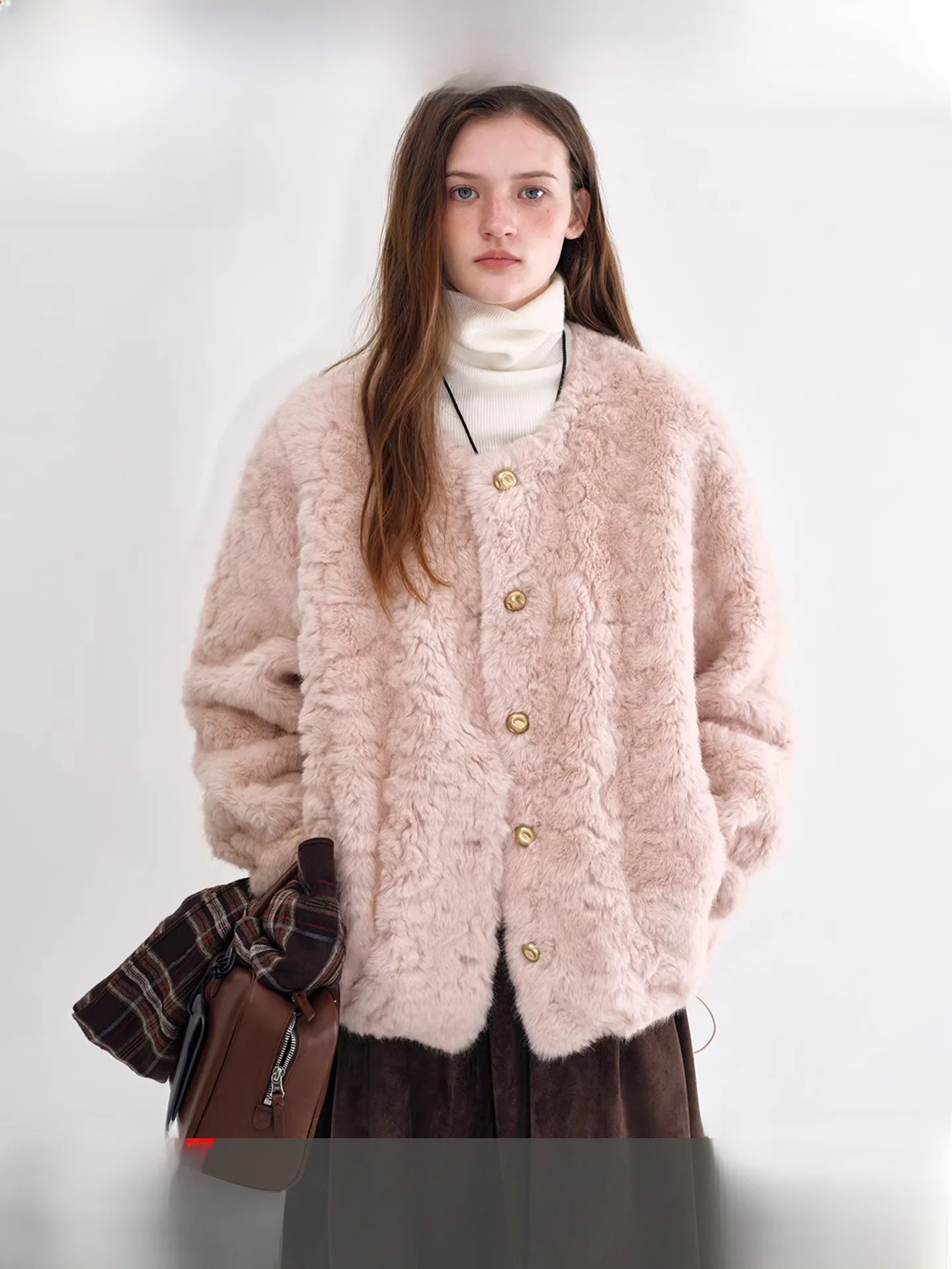 

Женское пальто Fano из мягкого кроличьего меха, свободного кроя, винтажное, с длинными рукавами, удобное, с принтом «Клубничный виноградный цвет», с завязками