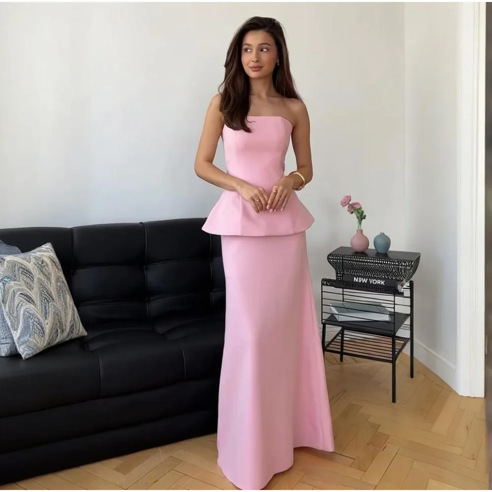 Elegant 2 Picec Set Women 2025 Spring New Women's Strapless Solid Color Half Skirt Stylish Set