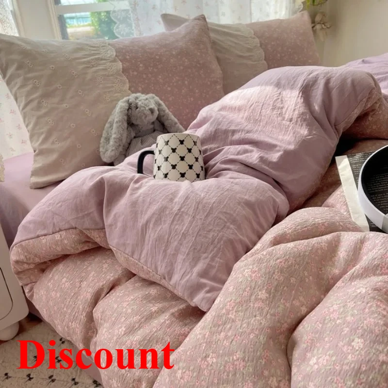 

Small floral cloud wrinkle double yarn bed four-piece set princess lace quilt cover three-piece bed sheet set
