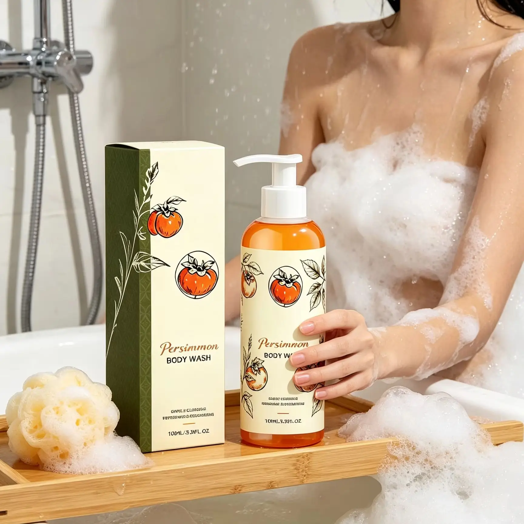 Persimmon Body Wash Renewed Body Odor Removal Deodorizing Professional Skin Cleaning Rich Foam Bath Products Shower Gel 100ml