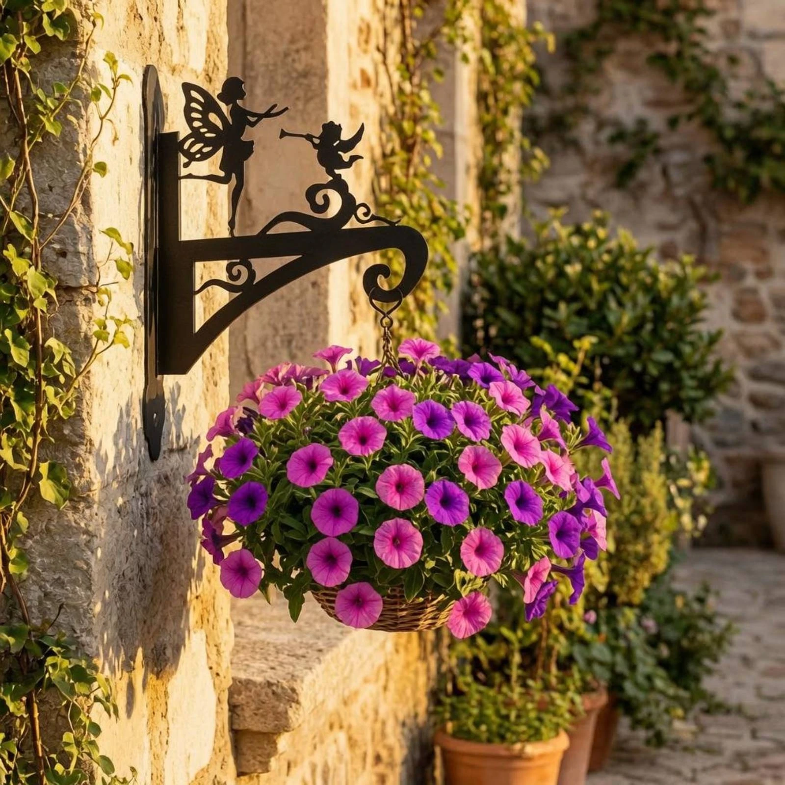 

Hanging Basket Bracket Feather Cutouts Wall-Mounted Plant Hanger Flower Pot Bracket Decorative Garden Decor Easy to Install