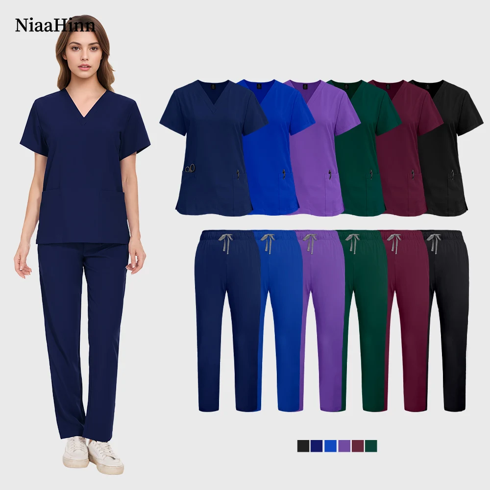 Niaahinn Scrub Suit Women Surgical Nursing Scrub Sets Hospital Uniform Wholesale Vet Medical Uniforms Women Doctor Scrubs Custom
