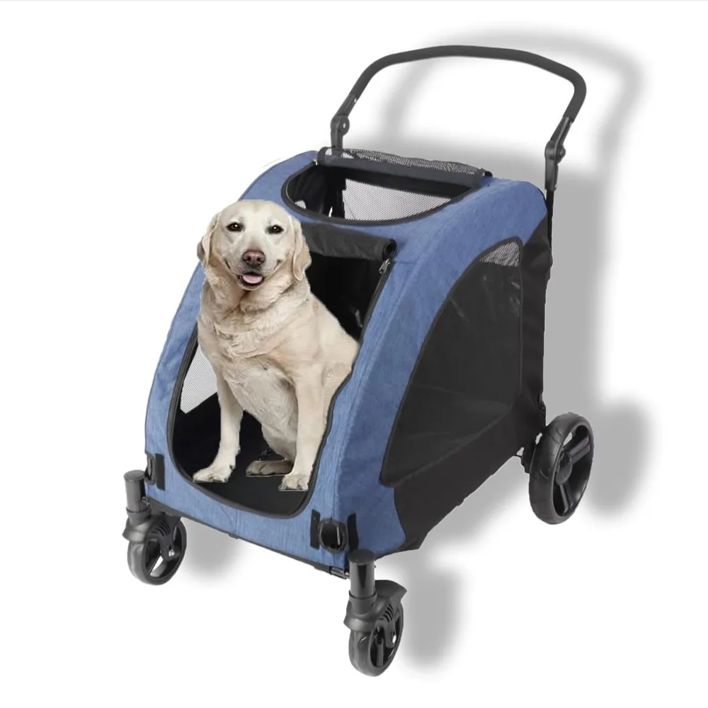 Carrito plegable con ventilación para mascotas, carrito para perros de 25x31 pulgadas con 4 ruedas de goma y Asa ajustable, entrada con cremallera