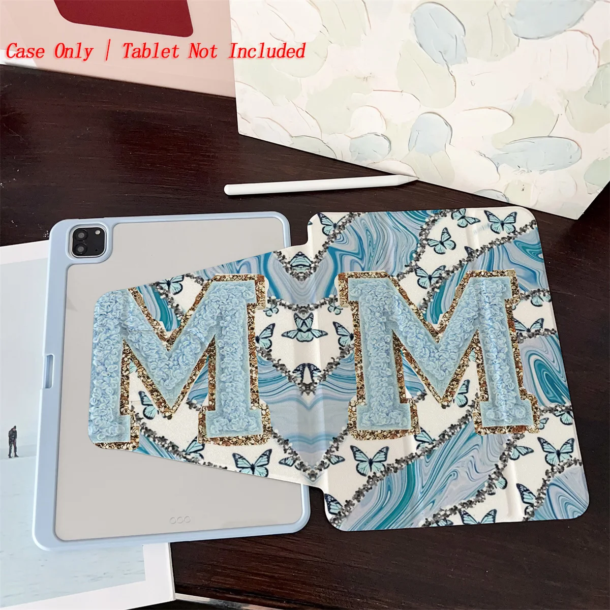 حافظة iPad بتصميم M كبير باللونين الأزرق والذهبي لهاتف Apple iPad Pro 12.9 Air 5 Mini 6 9th Gen غطاء نحيف مضاد للخدش