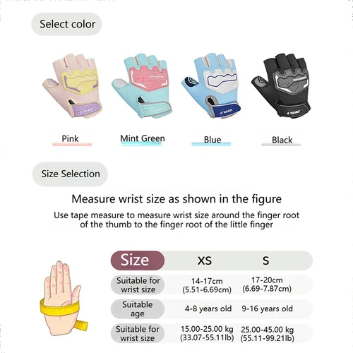 Imagen 2 del producto AOLIKES Guantes de ciclismo para niños, patines de medio dedo, guantes para bicicleta de montaña, guantes deportivos para niños y niñas