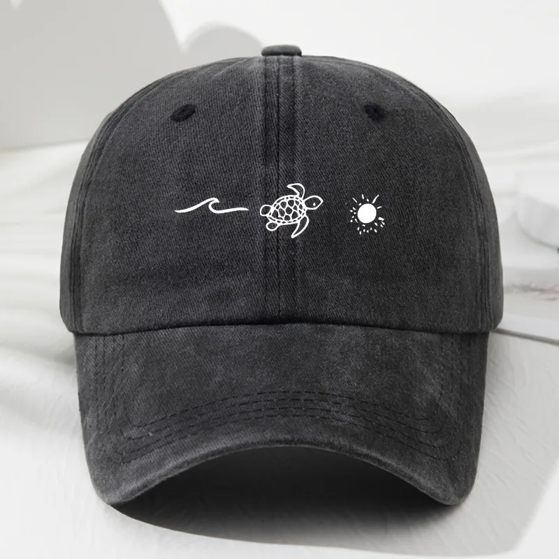 Wave Turtle Sun Printed Baseball Cap, Retro Style for Men and Women, Fashionable Outdoor Sun Shading and Adjustable Sun Protecti
