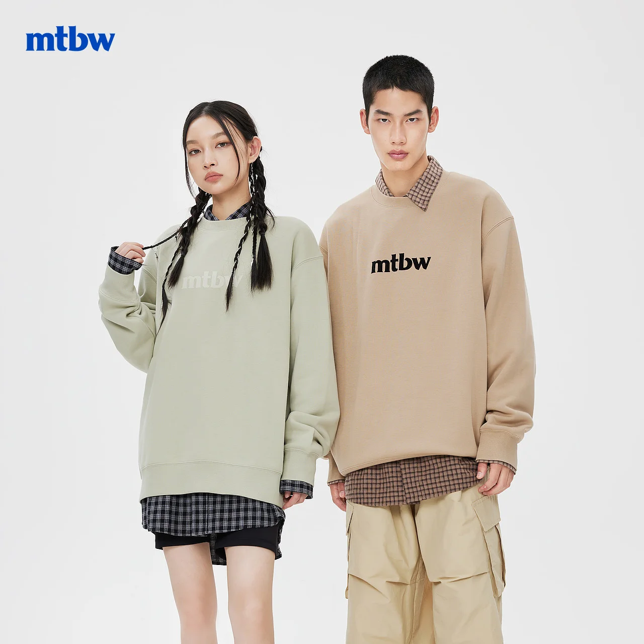 Metersbonwe-Men's And Women's Knit Pullover  Print Logo Solid Color Fleece-Lined Round Collar Tops Casual Youth Couple Winter