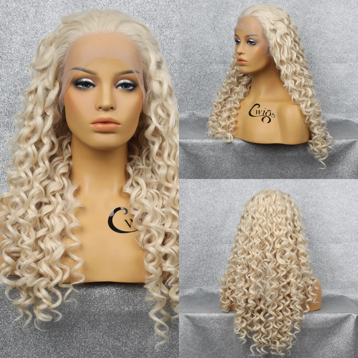 

White Brown Front Lace Synthetic Long Curly Wig Natural Hallline Mesh Hat Lightweight Heat Resistant Party Cosplay Women's Wig