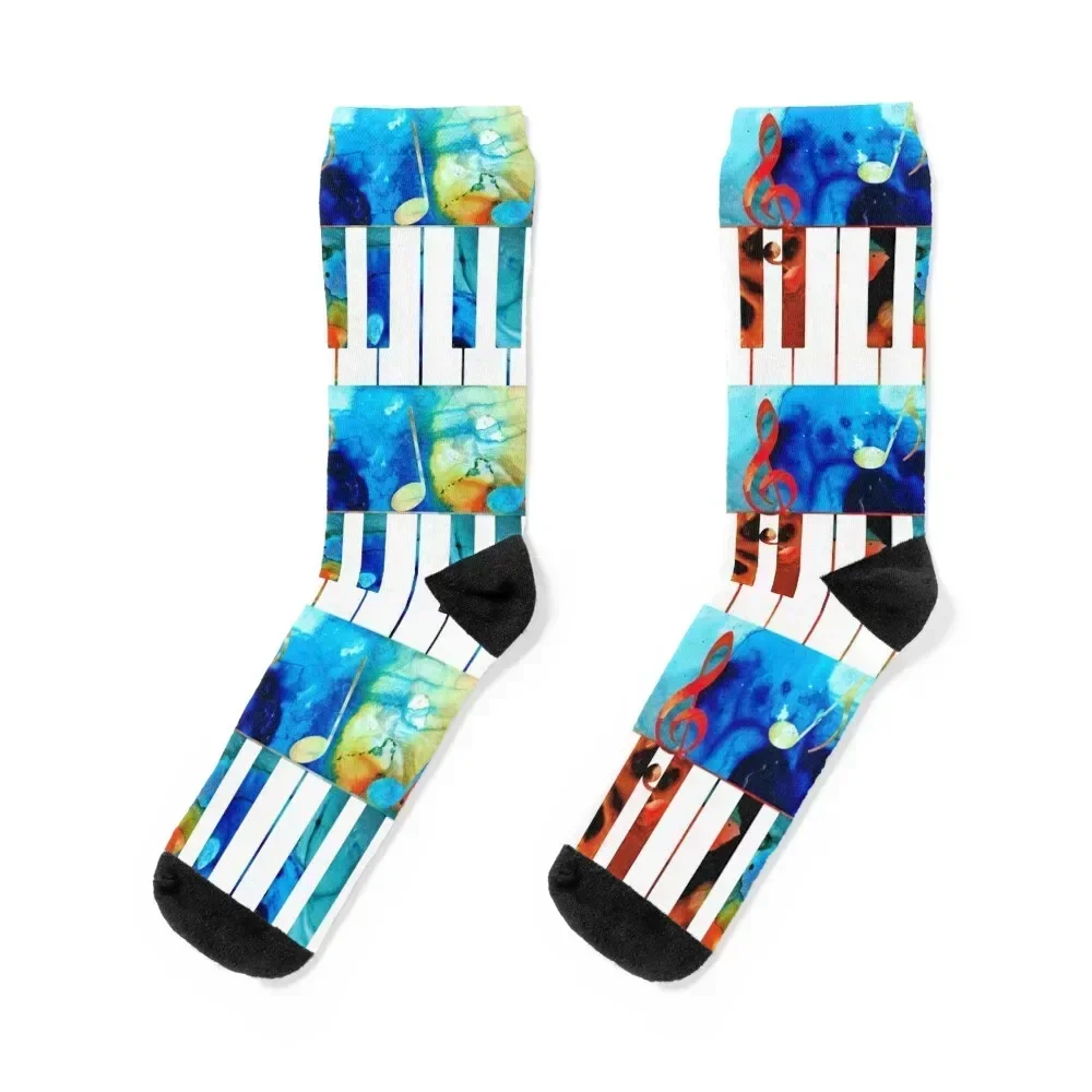 Colorful Piano Art by Sharon Cummings Socks Hiking boots floral Women Socks Men's